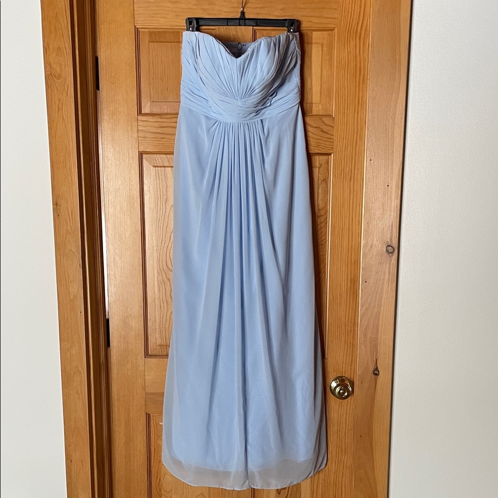 David's Bridal Strapless Light Blue Gown